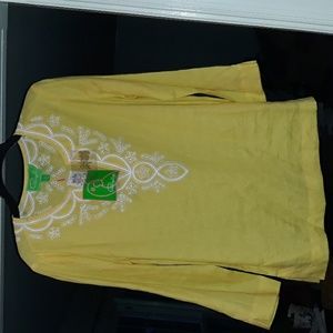 Pappagallo Yellow Tunic Top with White Embroidered Detail, NWT